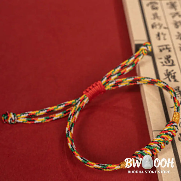 Buddha Stones Handmade Braided Red String Happy Knot Flat Knot Colorful Rope Bracelet - Bracelet