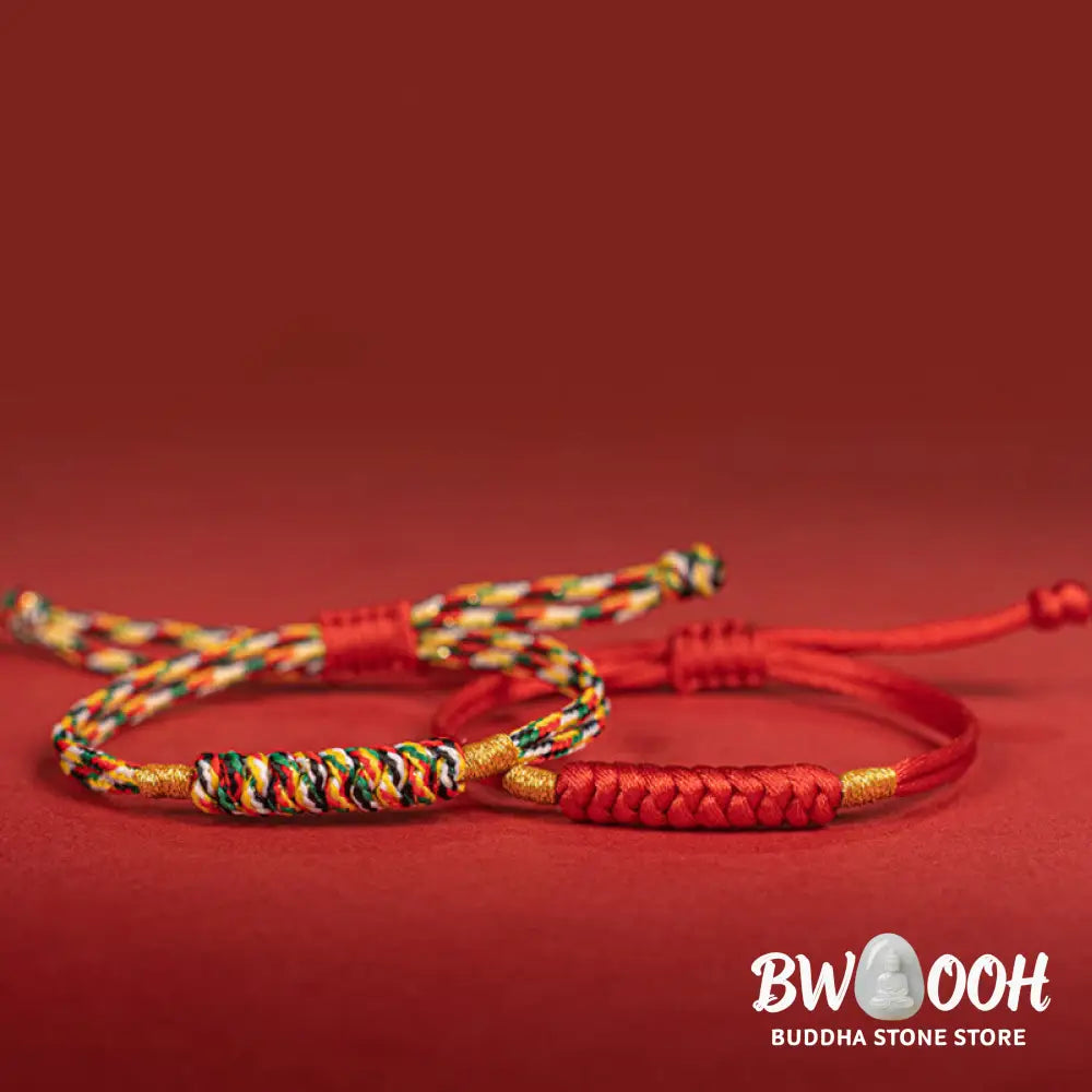 Buddha Stones Handmade Braided Red String Happy Knot Flat Knot Colorful Rope Bracelet - Bracelet