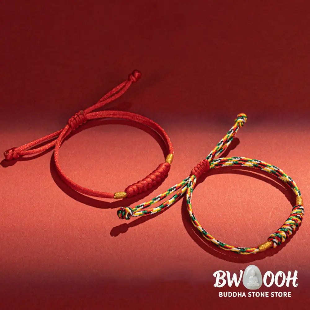 Buddha Stones Handmade Braided Red String Happy Knot Flat Knot Colorful Rope Bracelet - Bracelet