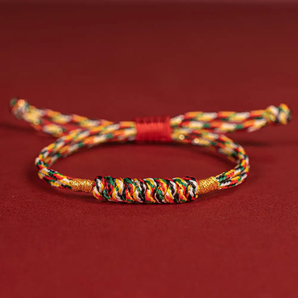 Buddha Stones Handmade Braided Red String Happy Knot Flat Knot Colorful Rope Bracelet - Colored Rope / 11-12cm