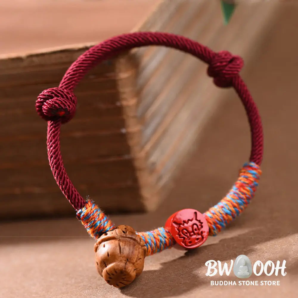 Buddha Stones Handmade Chinese Zodiac Red String Peach Pit Cinnabar Luck Bracelet - BWOOOH - Bracelet
