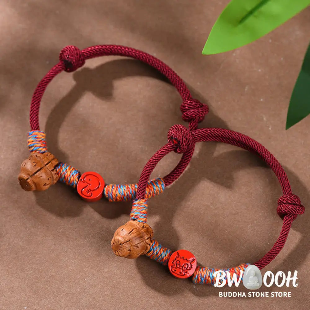 Buddha Stones Handmade Chinese Zodiac Red String Peach Pit Cinnabar Luck Bracelet - BWOOOH - Bracelet