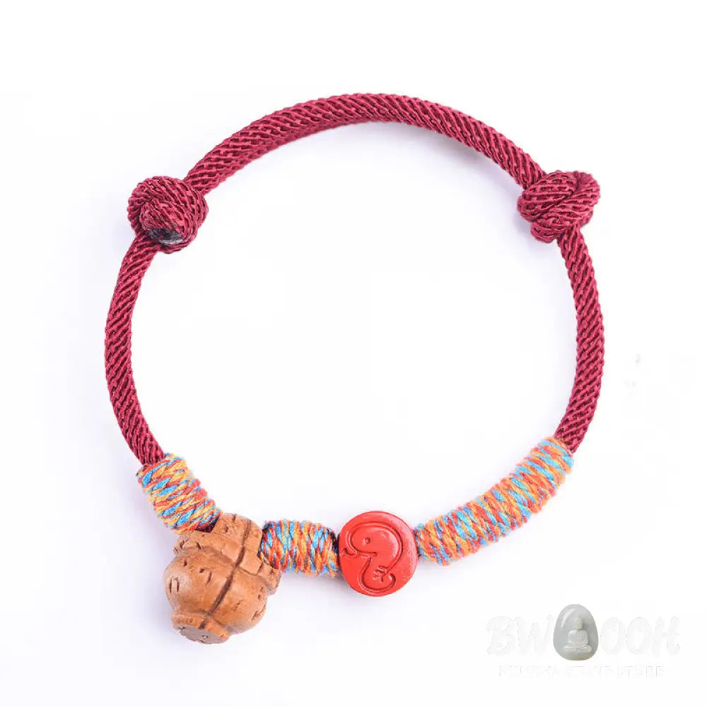 Buddha Stones Handmade Chinese Zodiac Red String Peach Pit Cinnabar Luck Bracelet - BWOOOH - Bracelet
