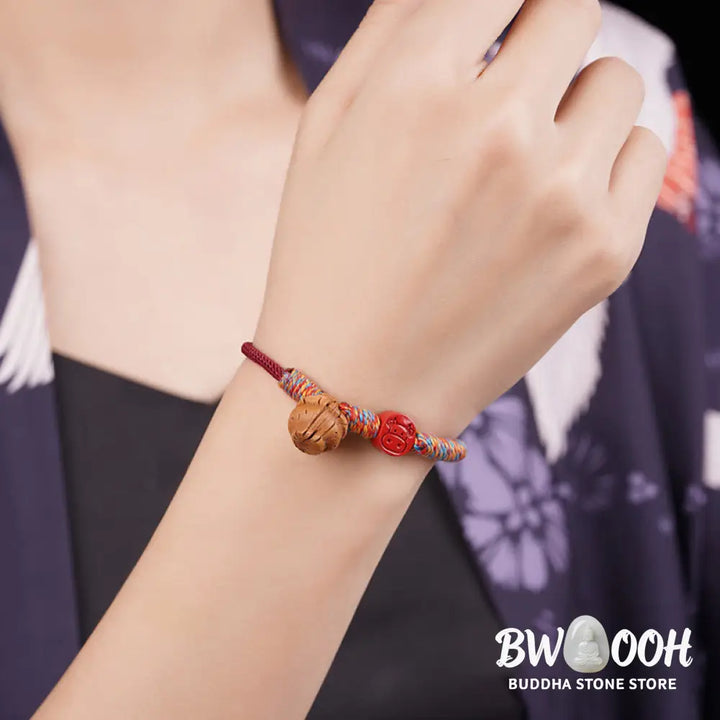 Buddha Stones Handmade Chinese Zodiac Red String Peach Pit Cinnabar Luck Bracelet - BWOOOH - Bracelet