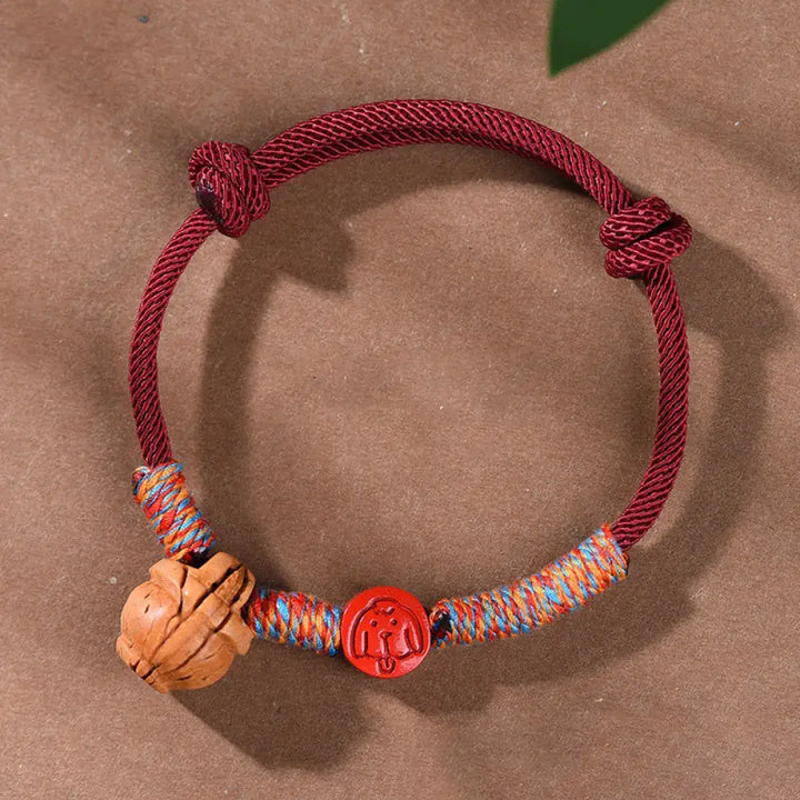 Buddha Stones Handmade Chinese Zodiac Red String Peach Pit Cinnabar Luck Bracelet - BWOOOH - Dog / Red Rope(Wrist