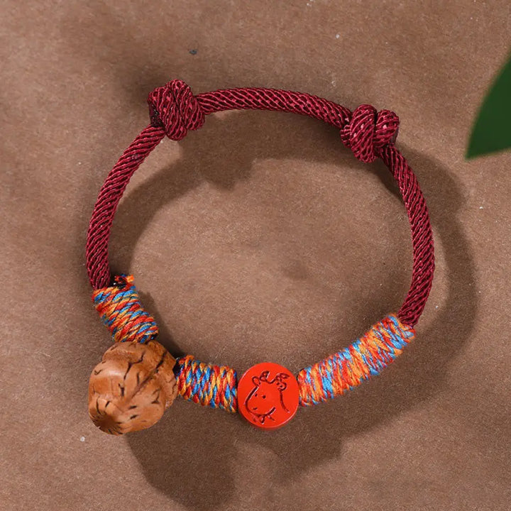 Buddha Stones Handmade Chinese Zodiac Red String Peach Pit Cinnabar Luck Bracelet - BWOOOH - Goat / Red Rope(Wrist