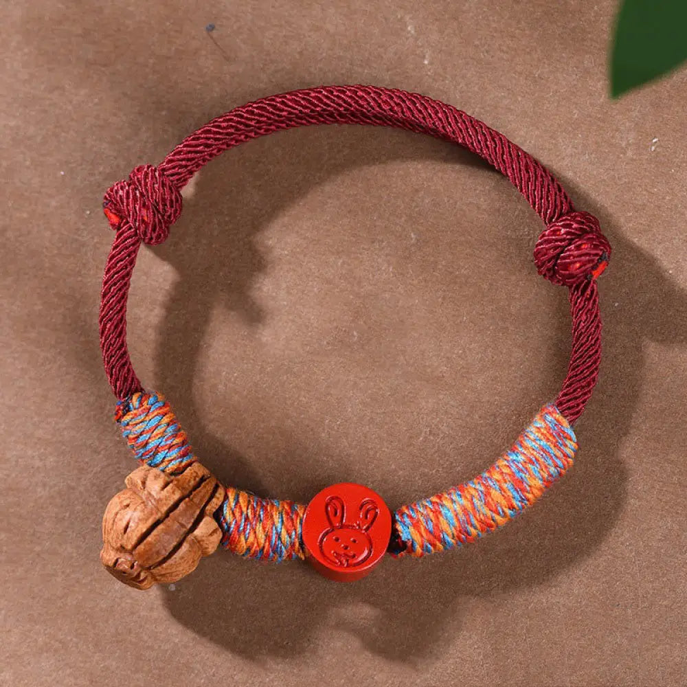 Buddha Stones Handmade Chinese Zodiac Red String Peach Pit Cinnabar Luck Bracelet - BWOOOH - Rabbit / Red Rope(Wrist