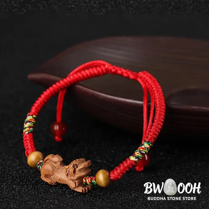Buddha Stones Handmade Chinese Zodiac Red String Peach Wood Luck Bracelet - BWOOOH - Bracelet