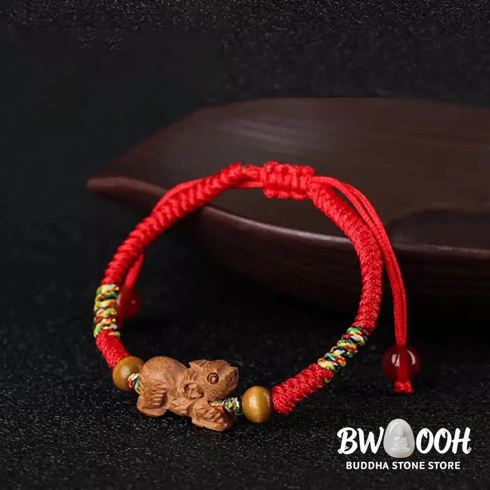 Buddha Stones Handmade Chinese Zodiac Red String Peach Wood Luck Bracelet - BWOOOH - Bracelet
