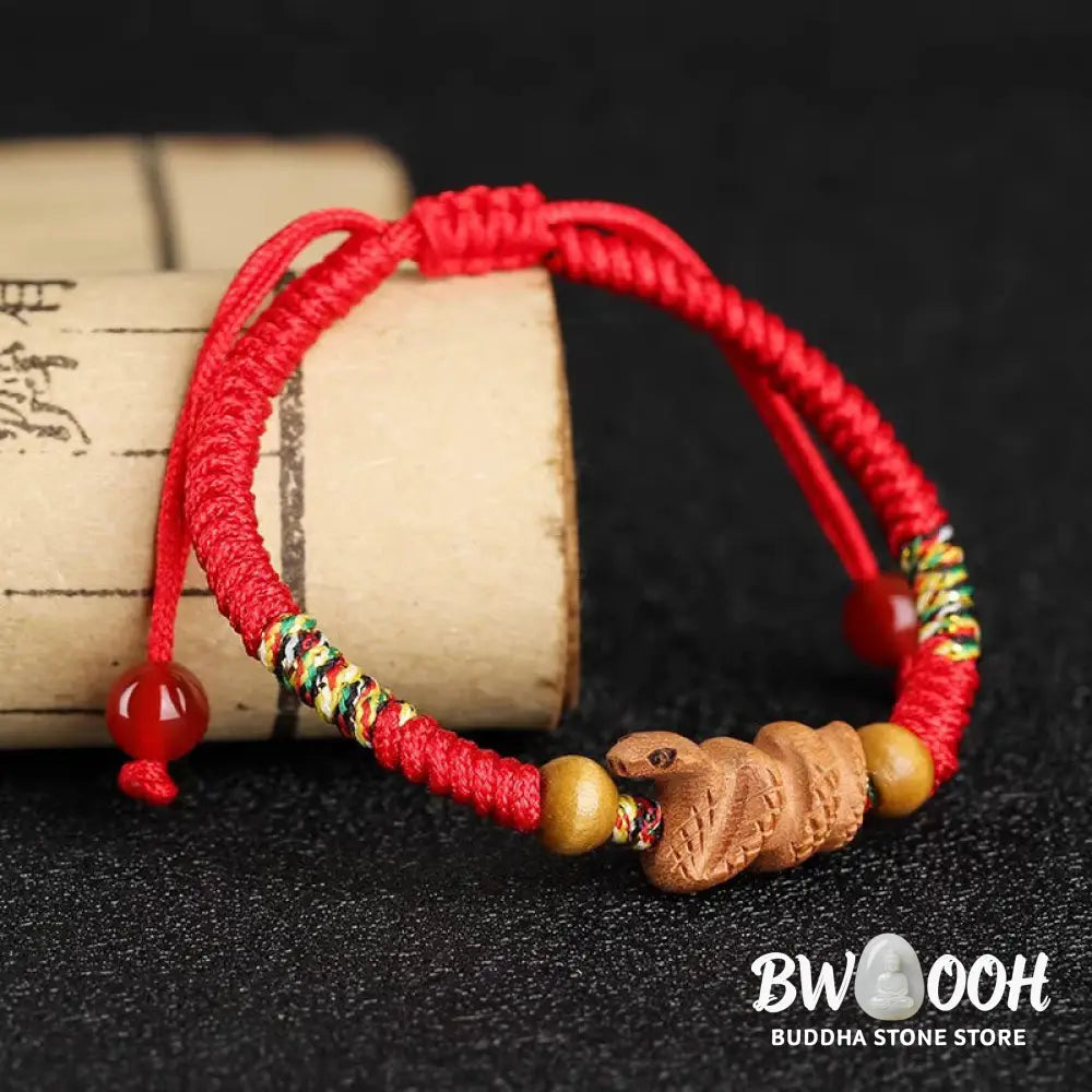 Buddha Stones Handmade Chinese Zodiac Red String Peach Wood Luck Bracelet - BWOOOH - Bracelet
