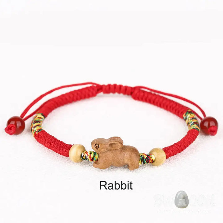 Buddha Stones Handmade Chinese Zodiac Red String Peach Wood Luck Bracelet - BWOOOH - Bracelet