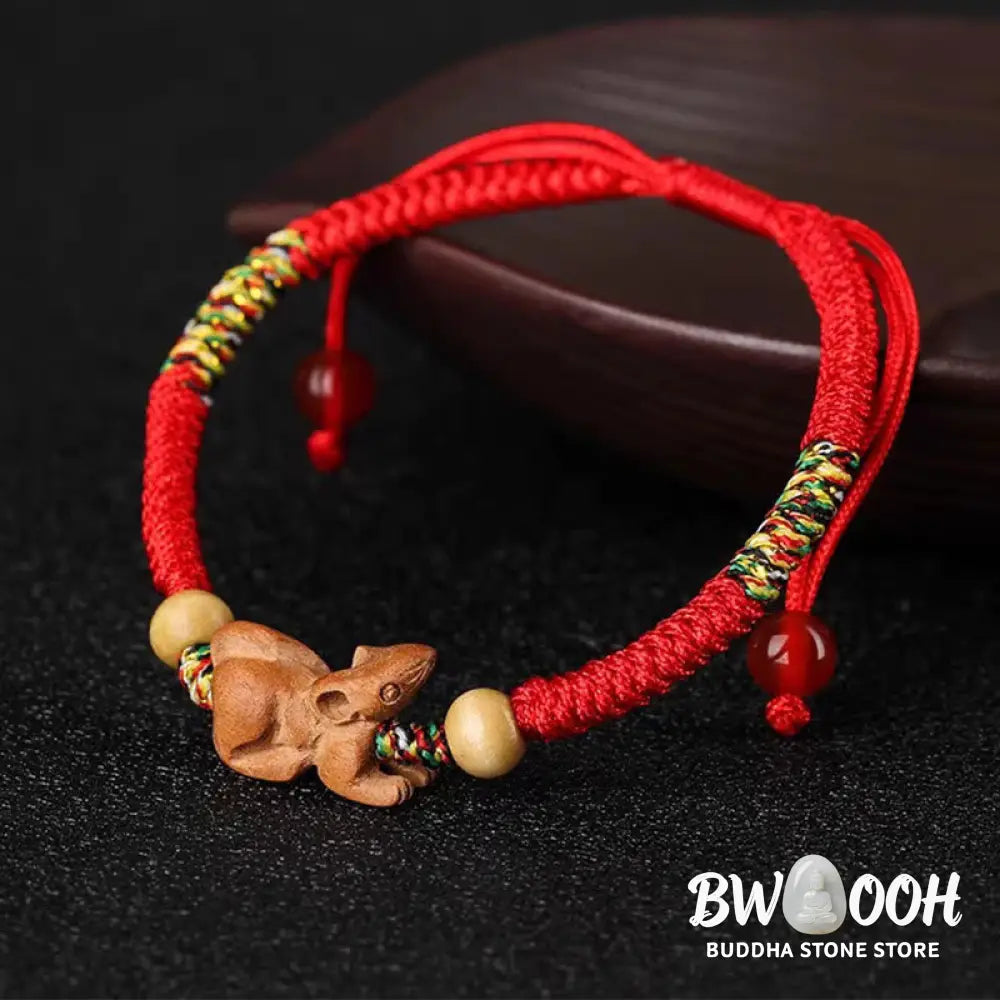 Buddha Stones Handmade Chinese Zodiac Red String Peach Wood Luck Bracelet - BWOOOH - Bracelet