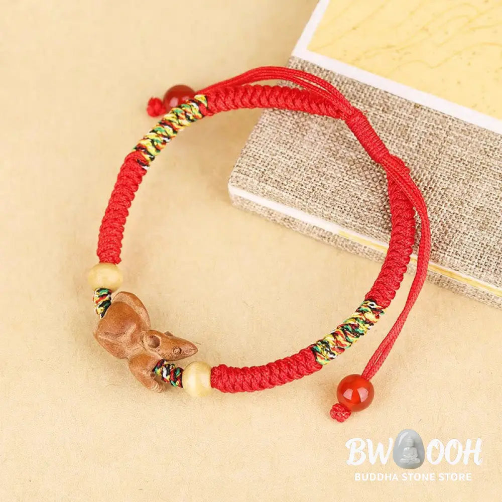 Buddha Stones Handmade Chinese Zodiac Red String Peach Wood Luck Bracelet - BWOOOH - Bracelet