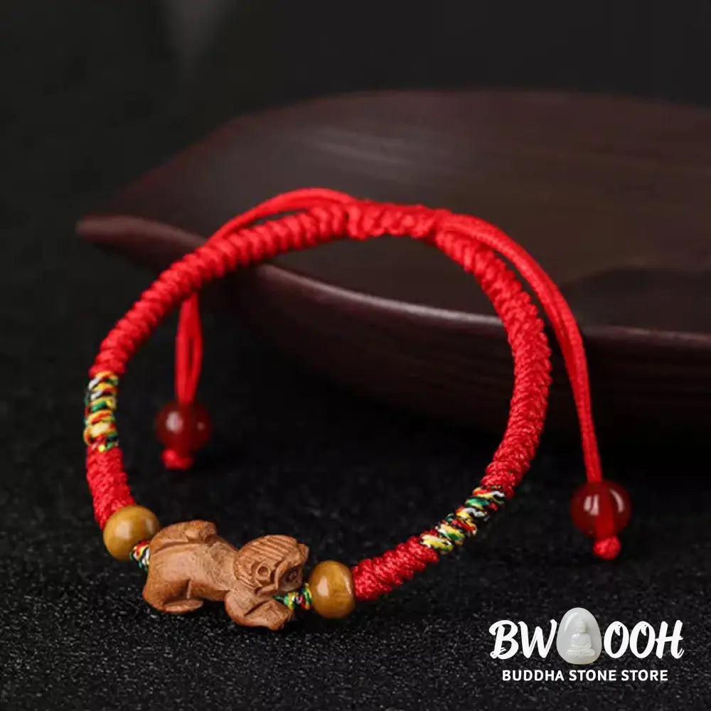 Buddha Stones Handmade Chinese Zodiac Red String Peach Wood Luck Bracelet - BWOOOH - Bracelet