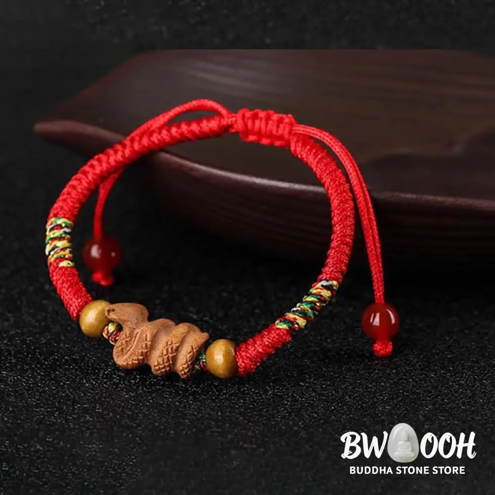 Buddha Stones Handmade Chinese Zodiac Red String Peach Wood Luck Bracelet - BWOOOH - Bracelet