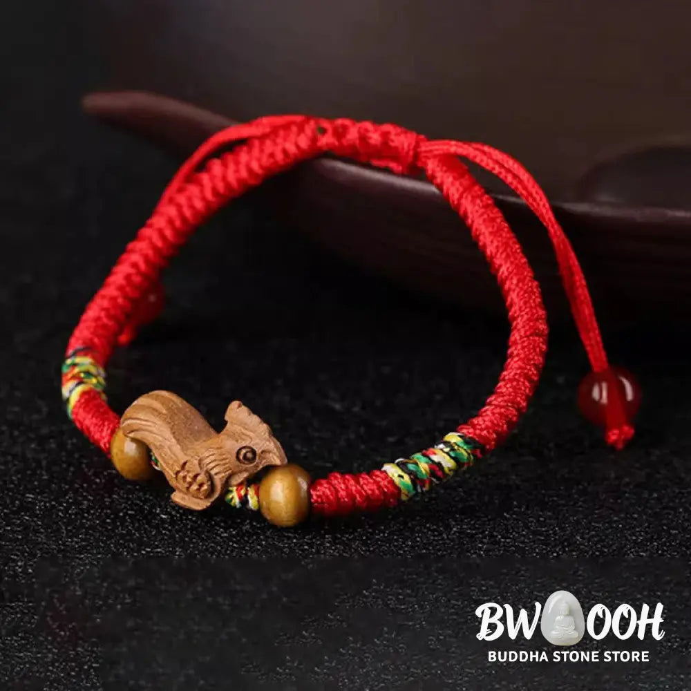 Buddha Stones Handmade Chinese Zodiac Red String Peach Wood Luck Bracelet - BWOOOH - Bracelet