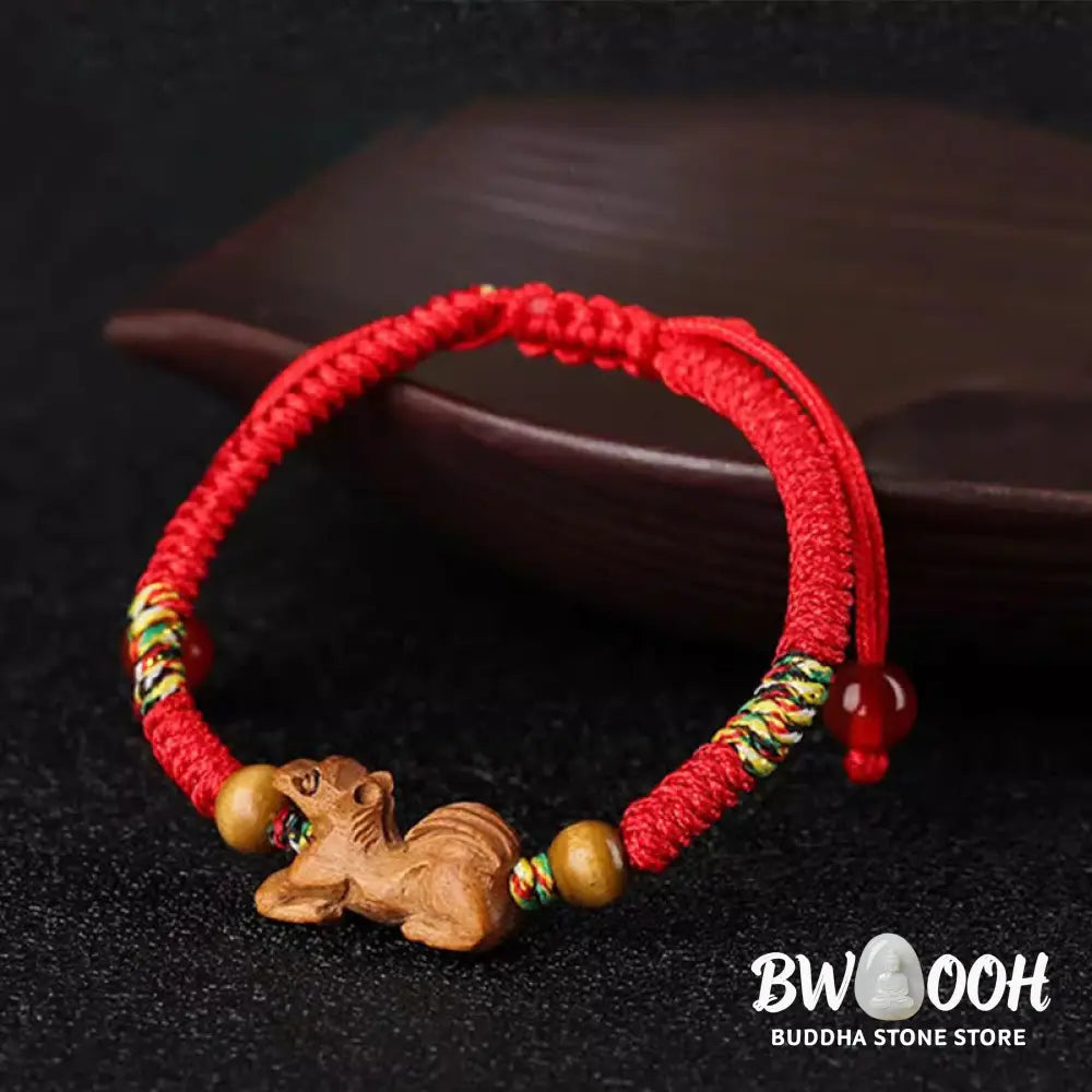 Buddha Stones Handmade Chinese Zodiac Red String Peach Wood Luck Bracelet - BWOOOH - Bracelet