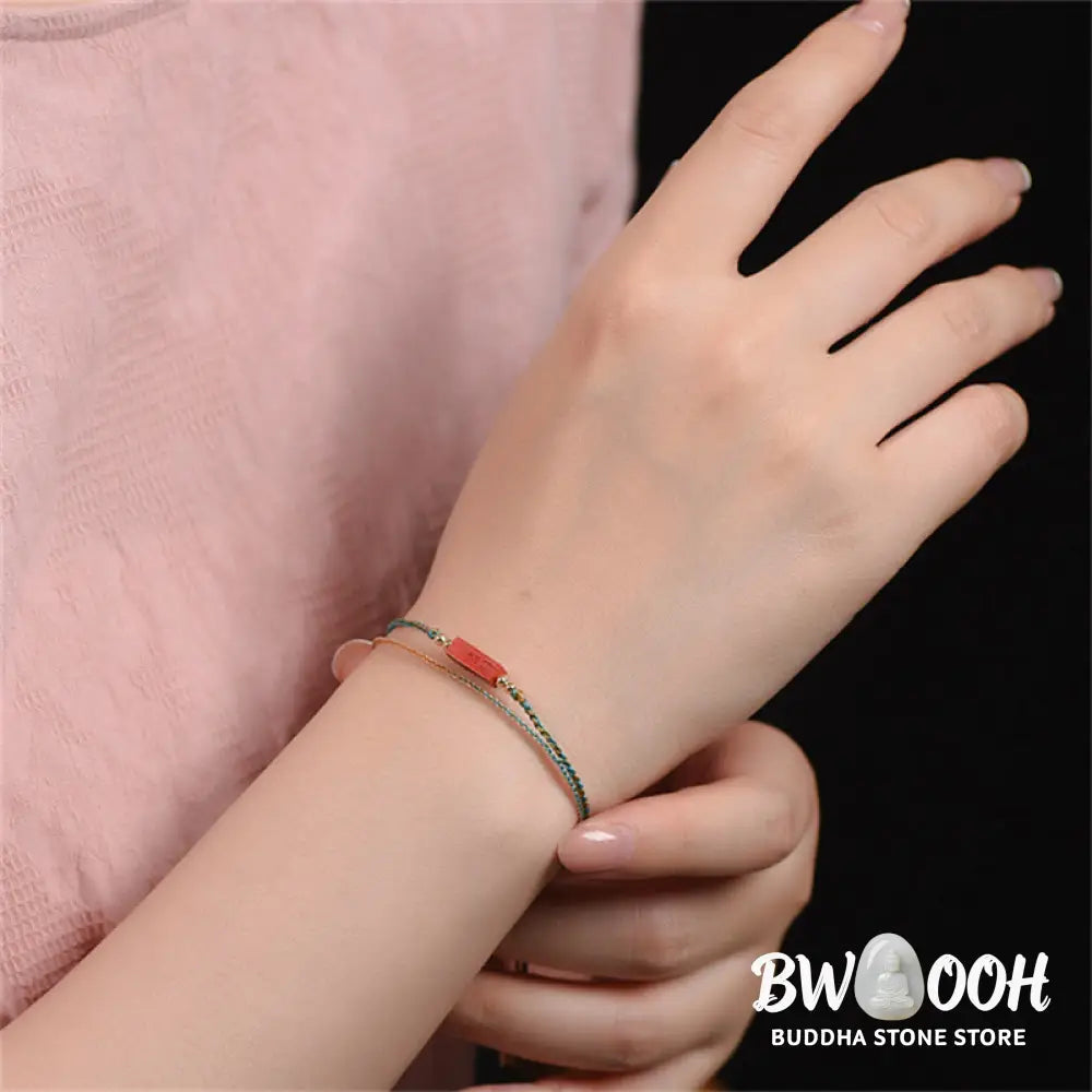 Buddha Stones Handmade Cinnabar As One Wishes Blessing Braid Double Layer Bracelet - BWOOOH - 14-16cm - Bracelet