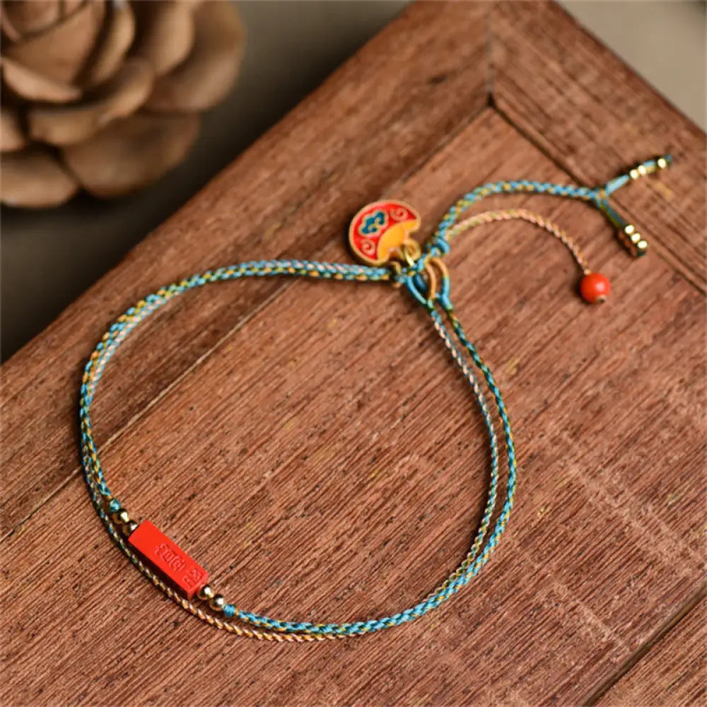 BWOOOH Handmade Cinnabar As One Wishes Blessing Braid Double Layer Bracelet - BWOOOH - 14-16cm - Bracelet