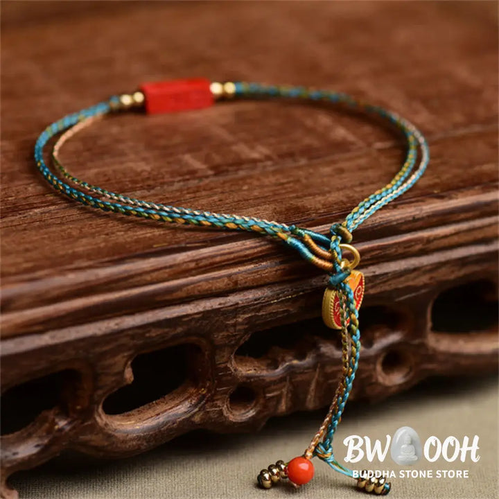 Buddha Stones Handmade Cinnabar As One Wishes Blessing Braid Double Layer Bracelet - BWOOOH - 14-16cm - Bracelet