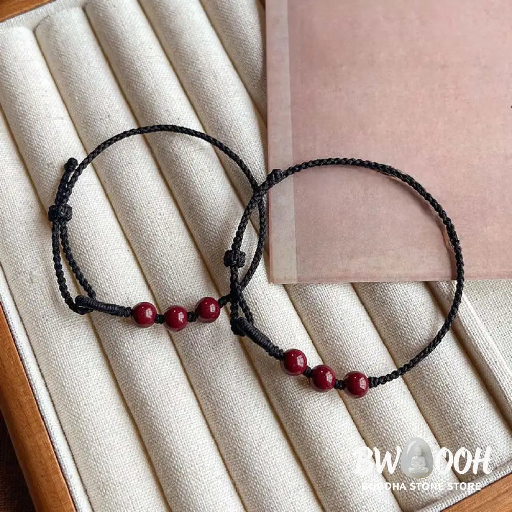 Buddha Stones Handmade Cinnabar Beads Calm Blessing Braided Rope Bracelet - Bracelet