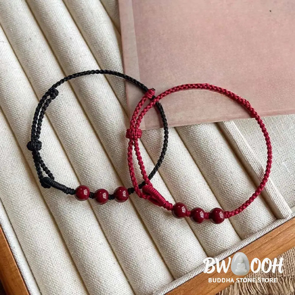Buddha Stones Handmade Cinnabar Beads Calm Blessing Braided Rope Bracelet - Bracelet