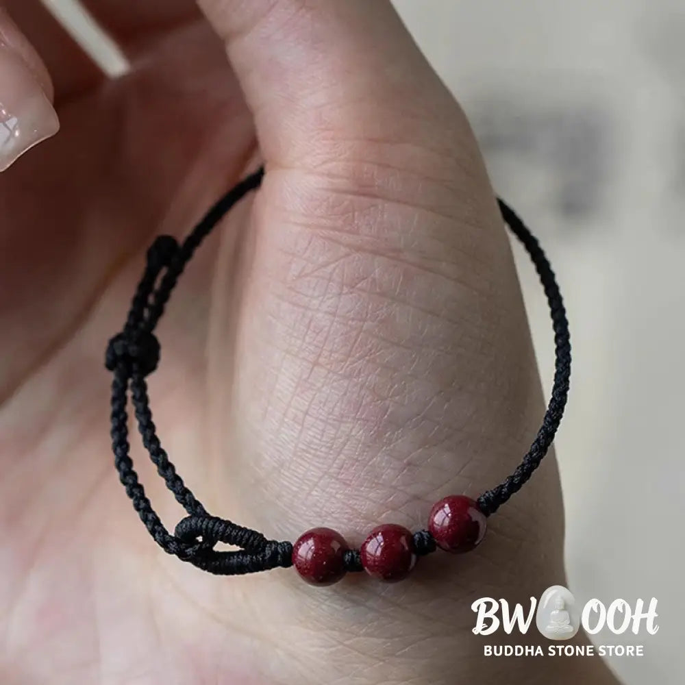 Buddha Stones Handmade Cinnabar Beads Calm Blessing Braided Rope Bracelet - Bracelet