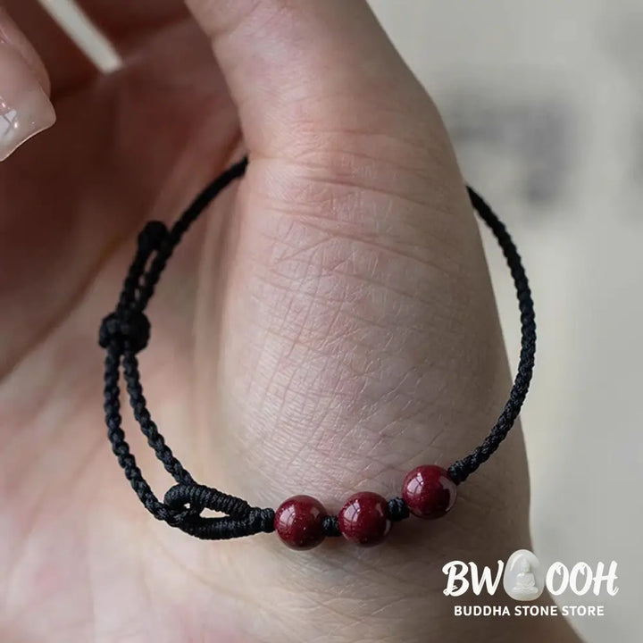 Buddha Stones Handmade Cinnabar Beads Calm Blessing Braided Rope Bracelet - Bracelet