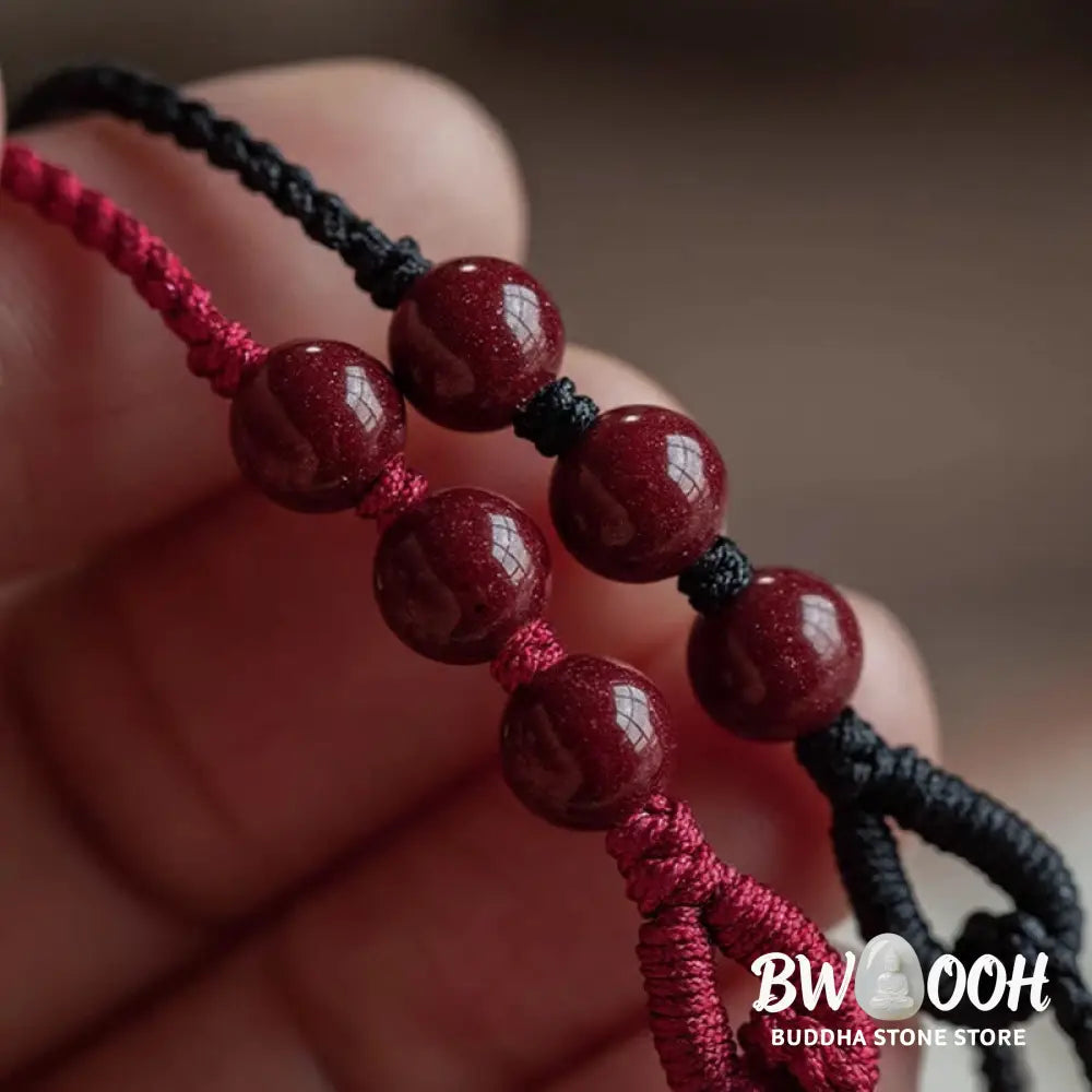 Buddha Stones Handmade Cinnabar Beads Calm Blessing Braided Rope Bracelet - Bracelet