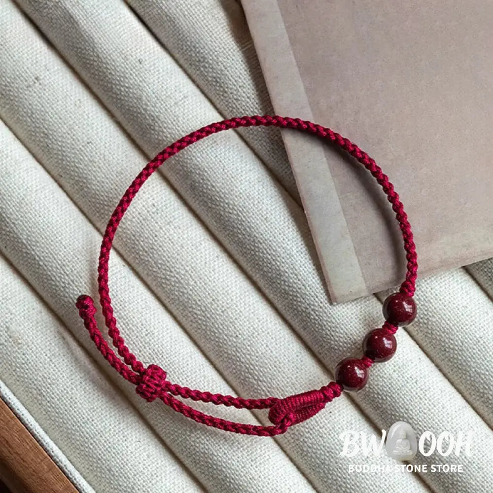 Buddha Stones Handmade Cinnabar Beads Calm Blessing Braided Rope Bracelet - Bracelet