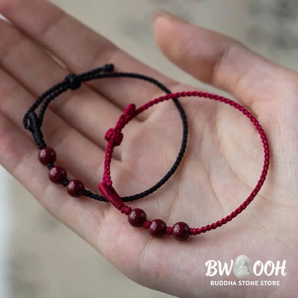 Buddha Stones Handmade Cinnabar Beads Calm Blessing Braided Rope Bracelet - Bracelet