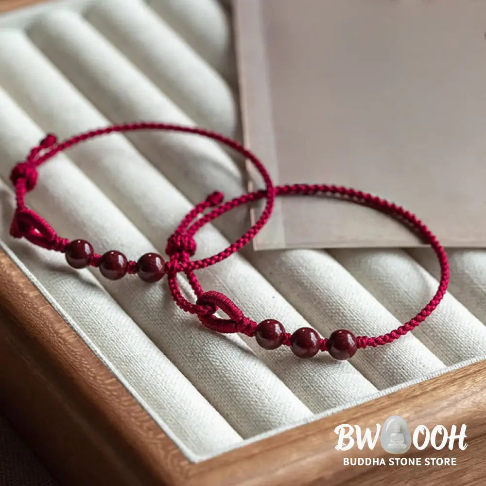 Buddha Stones Handmade Cinnabar Beads Calm Blessing Braided Rope Bracelet - Bracelet