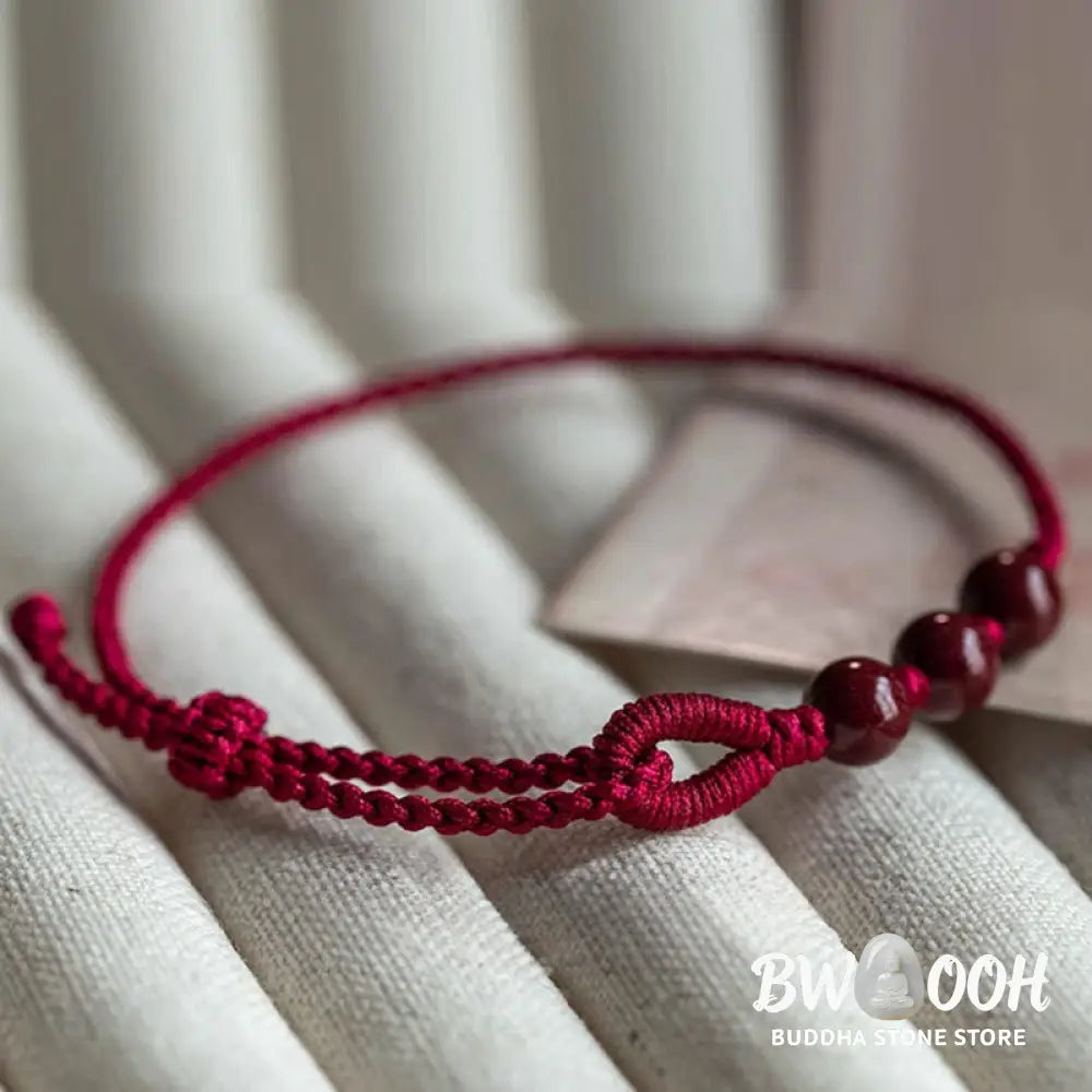Buddha Stones Handmade Cinnabar Beads Calm Blessing Braided Rope Bracelet - Bracelet