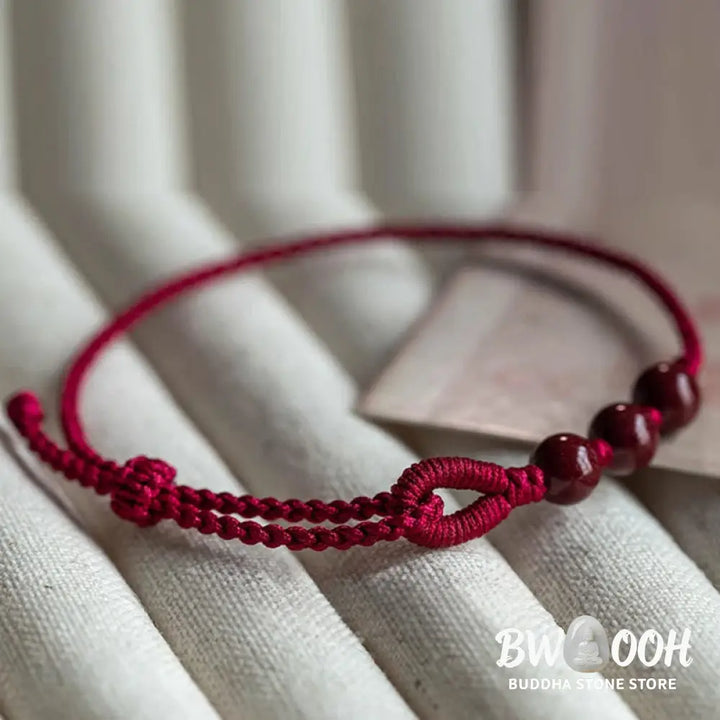 Buddha Stones Handmade Cinnabar Beads Calm Blessing Braided Rope Bracelet - Bracelet
