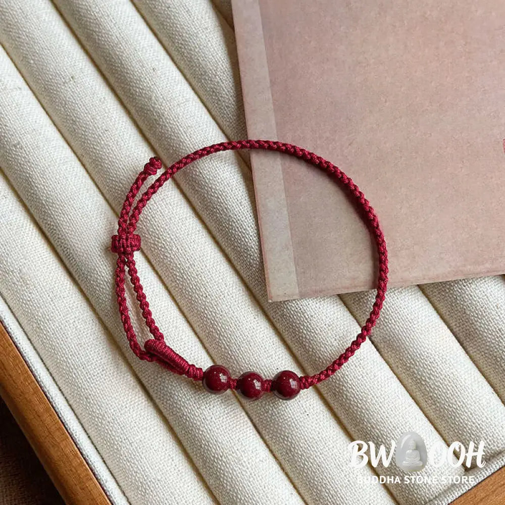 Buddha Stones Handmade Cinnabar Beads Calm Blessing Braided Rope Bracelet - Bracelet