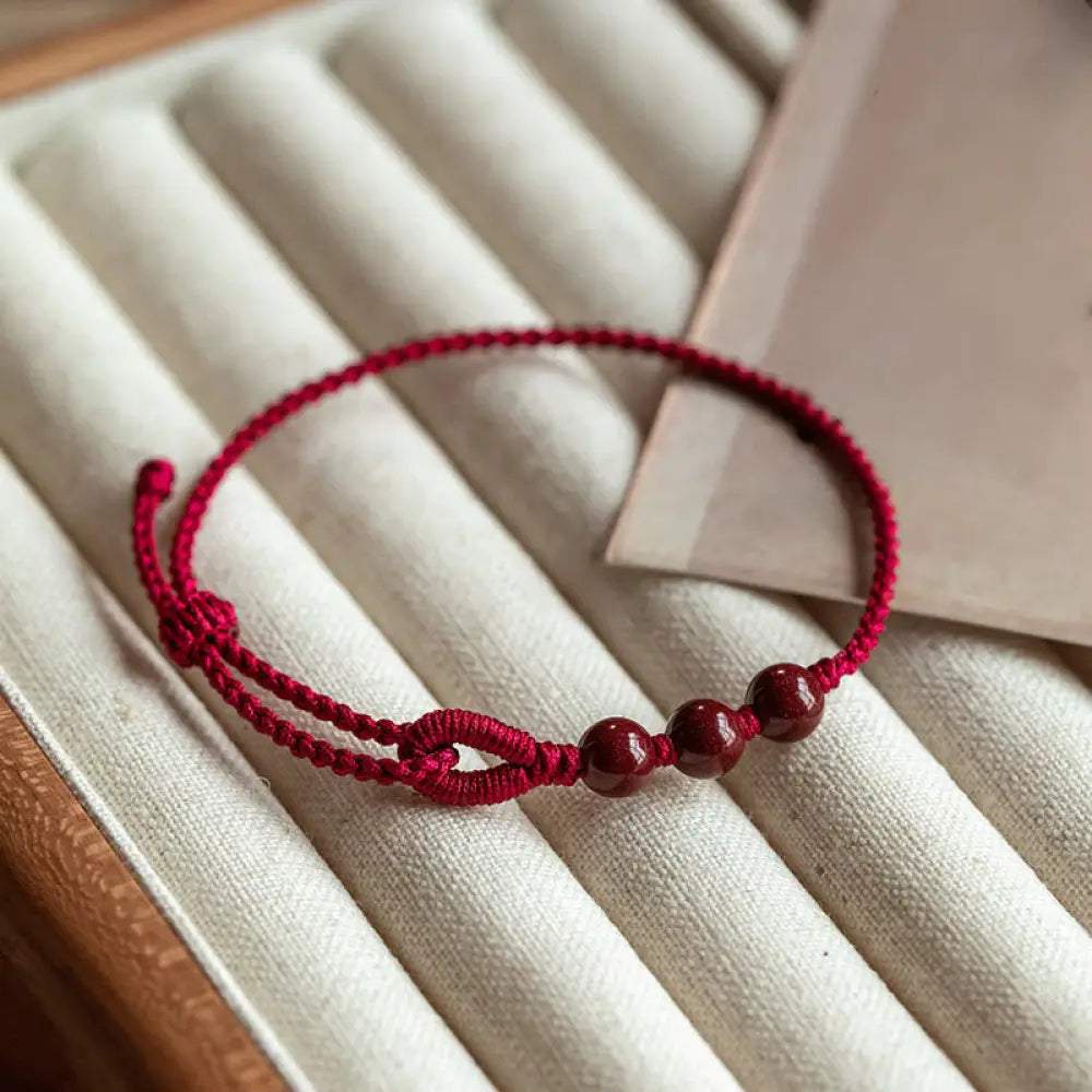 BWOOOH Handmade Cinnabar Beads Calm Blessing Braided Rope