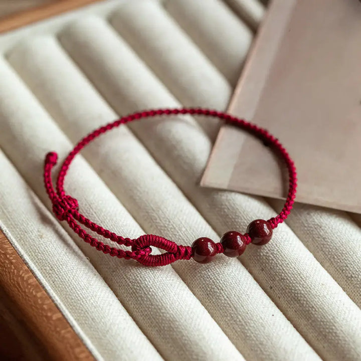 BWOOOH Handmade Cinnabar Beads Calm Blessing Braided Rope