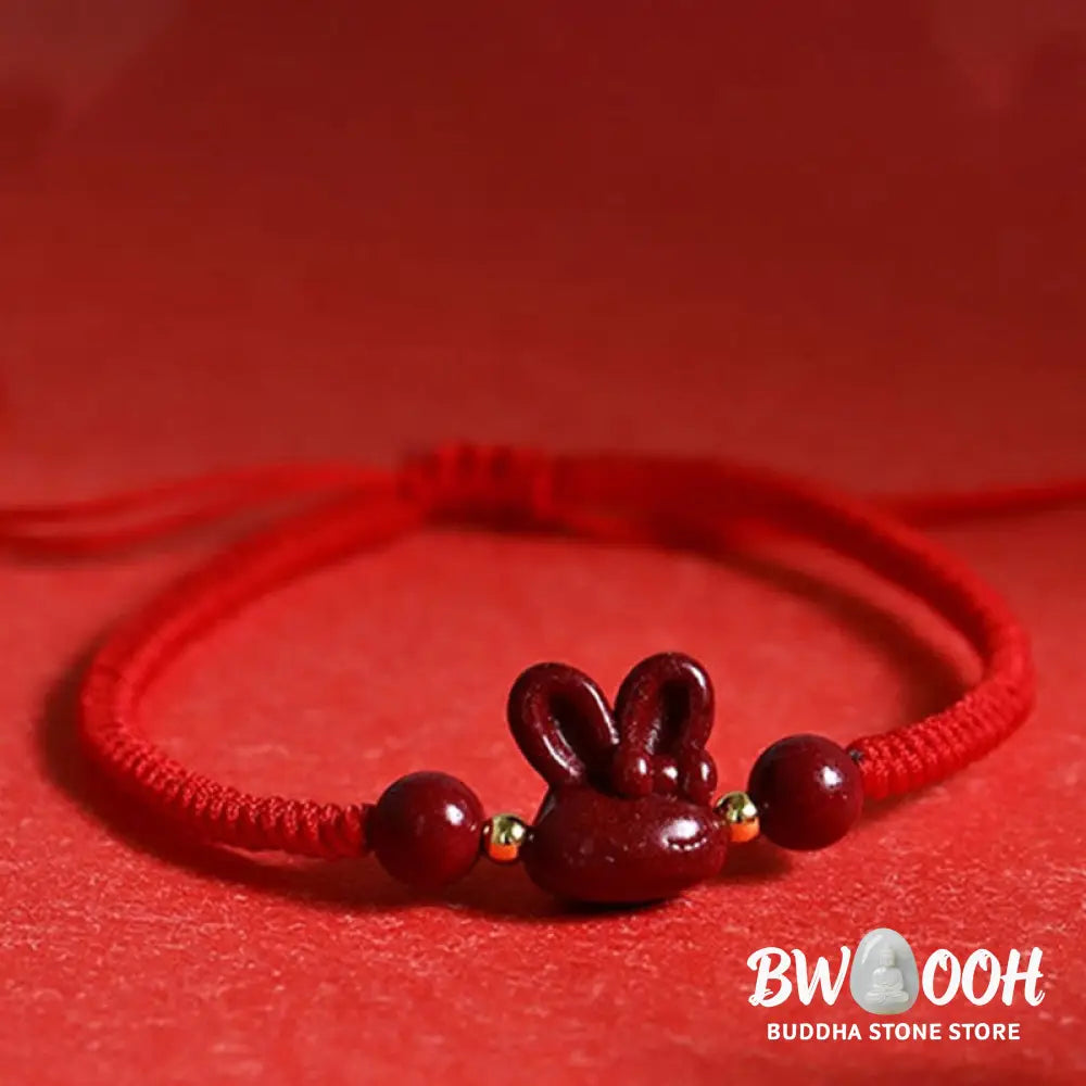 Buddha Stones Handmade Cinnabar Chinese Zodiac Rabbit Luck Red Rope Bracelet - BWOOOH - Bracelet