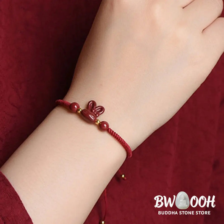 Buddha Stones Handmade Cinnabar Chinese Zodiac Rabbit Luck Red Rope Bracelet - BWOOOH - Bracelet