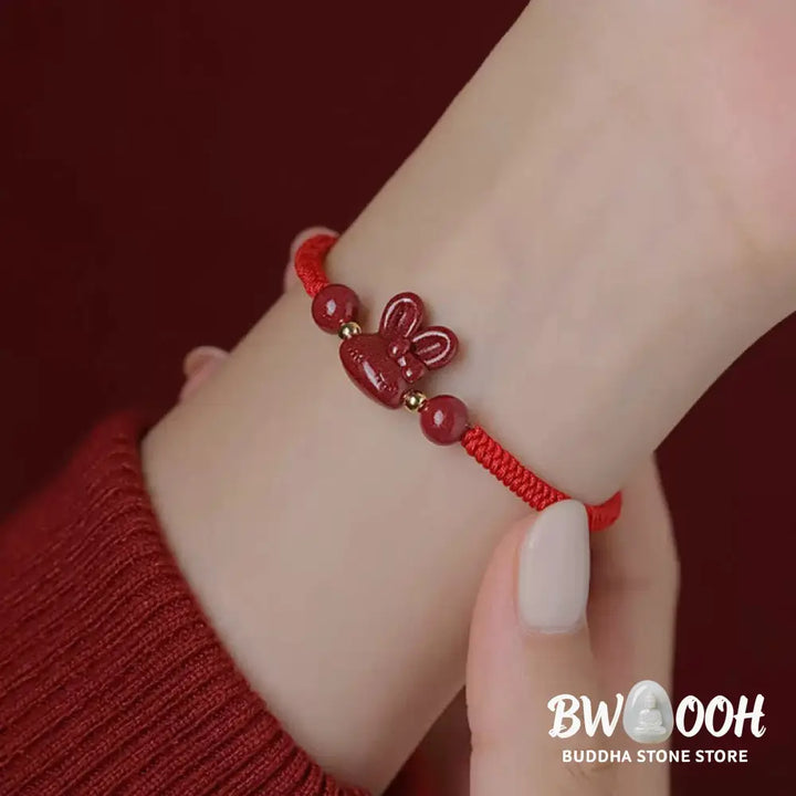 Buddha Stones Handmade Cinnabar Chinese Zodiac Rabbit Luck Red Rope Bracelet - BWOOOH - Bracelet
