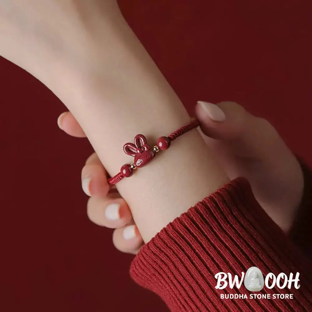 Buddha Stones Handmade Cinnabar Chinese Zodiac Rabbit Luck Red Rope Bracelet - BWOOOH - Bracelet