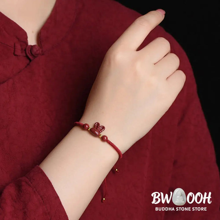 Buddha Stones Handmade Cinnabar Chinese Zodiac Rabbit Luck Red Rope Bracelet - BWOOOH - Bracelet