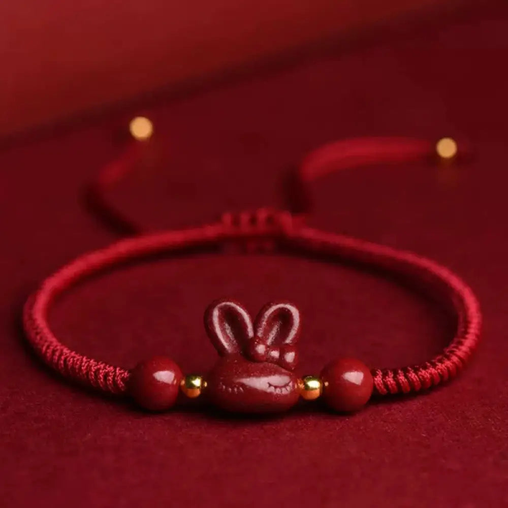 BWOOOH Handmade Cinnabar Chinese Zodiac Rabbit Luck Red Rope Bracelet — Cinnabar Tibetan bracelet for spiritual healing an...