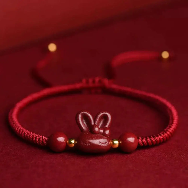 BWOOOH Handmade Cinnabar Chinese Zodiac Rabbit Luck Red Rope Bracelet — Cinnabar Tibetan bracelet for spiritual healing an...