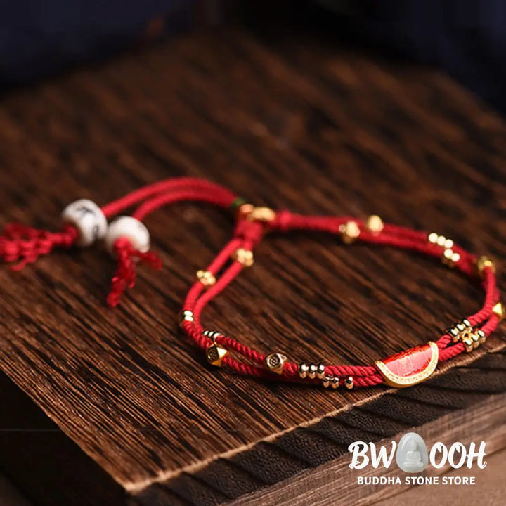 Buddha Stones Handmade Cinnabar Dumplings Design Luck Braided Red Rope Bracelet - BWOOOH - 15-20cm - Bracelet