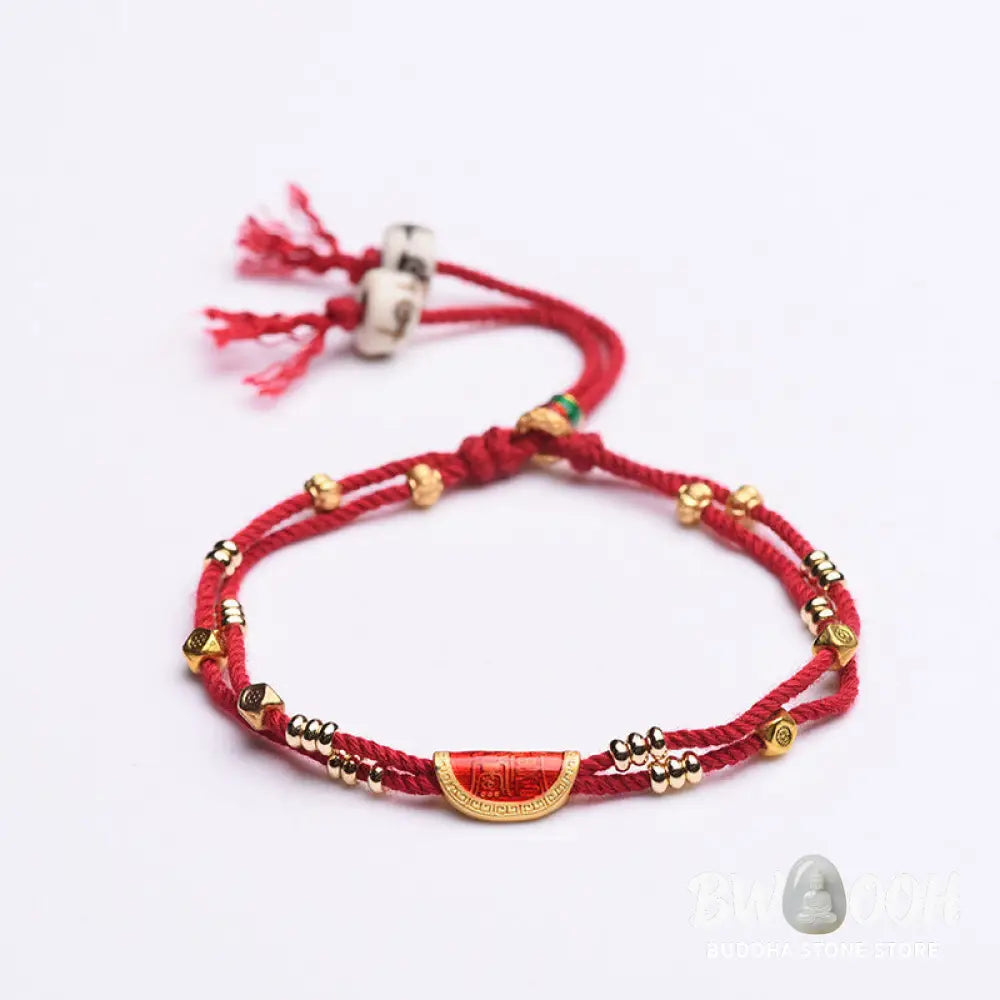 Buddha Stones Handmade Cinnabar Dumplings Design Luck Braided Red Rope Bracelet - BWOOOH - 15-20cm - Bracelet