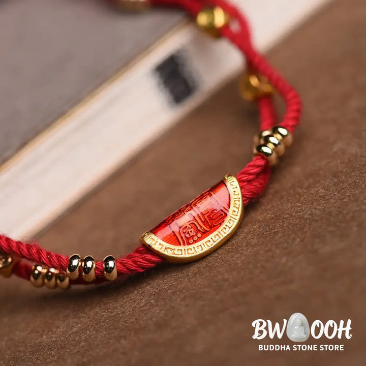 Buddha Stones Handmade Cinnabar Dumplings Design Luck Braided Red Rope Bracelet - BWOOOH - 15-20cm - Bracelet