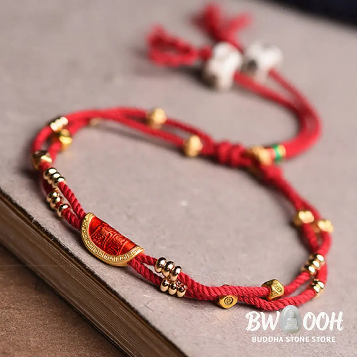 Buddha Stones Handmade Cinnabar Dumplings Design Luck Braided Red Rope Bracelet - BWOOOH - 15-20cm - Bracelet