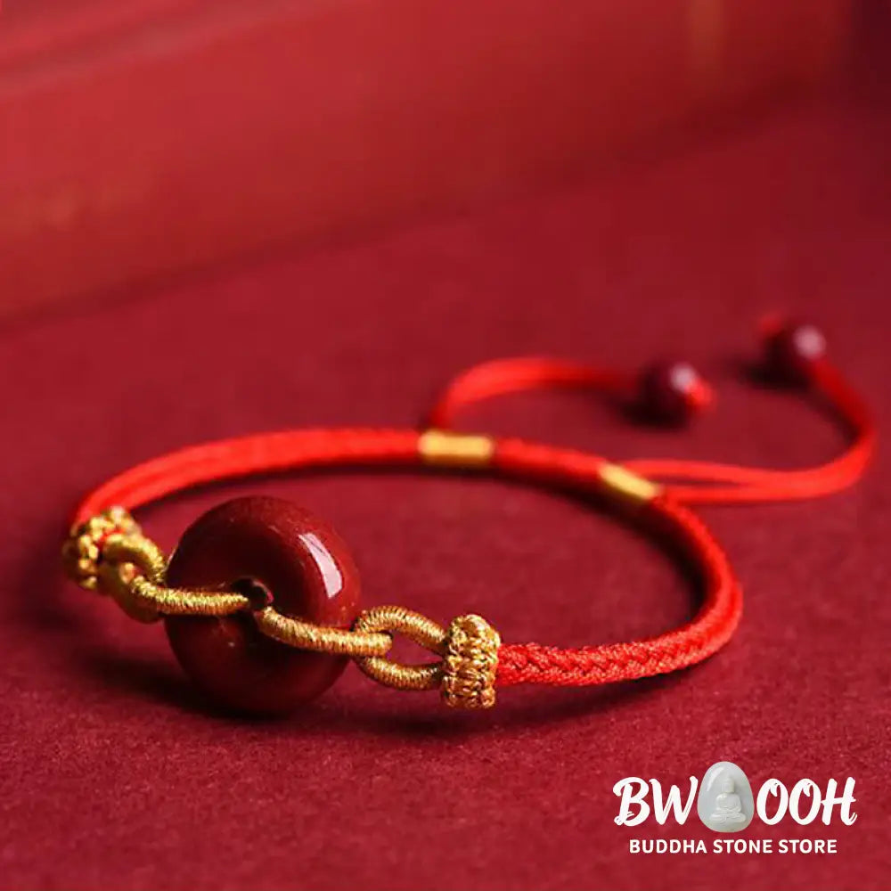 Buddha Stones Handmade Cinnabar Peace Buckle Blessing Braided Rope Bracelet - BWOOOH - Bracelet