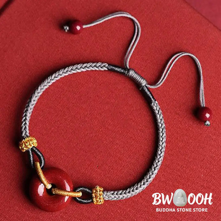 Buddha Stones Handmade Cinnabar Peace Buckle Blessing Braided Rope Bracelet - BWOOOH - Bracelet